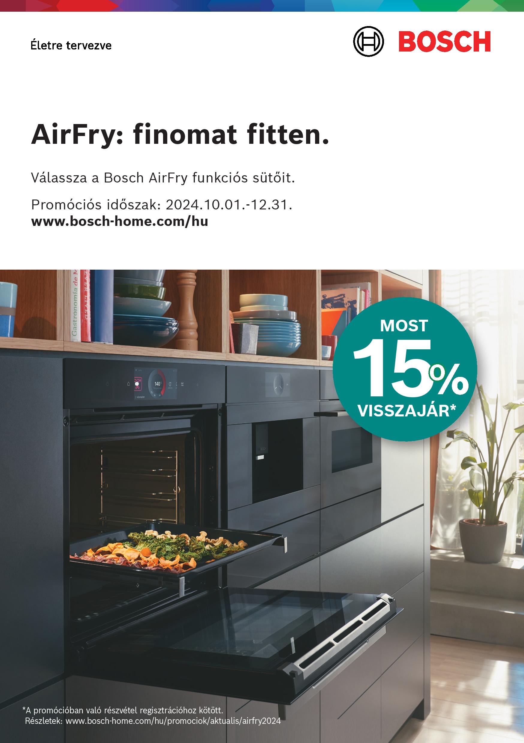 15% pénzvisszatérítés Bosch Airfy funkciós sütőkre